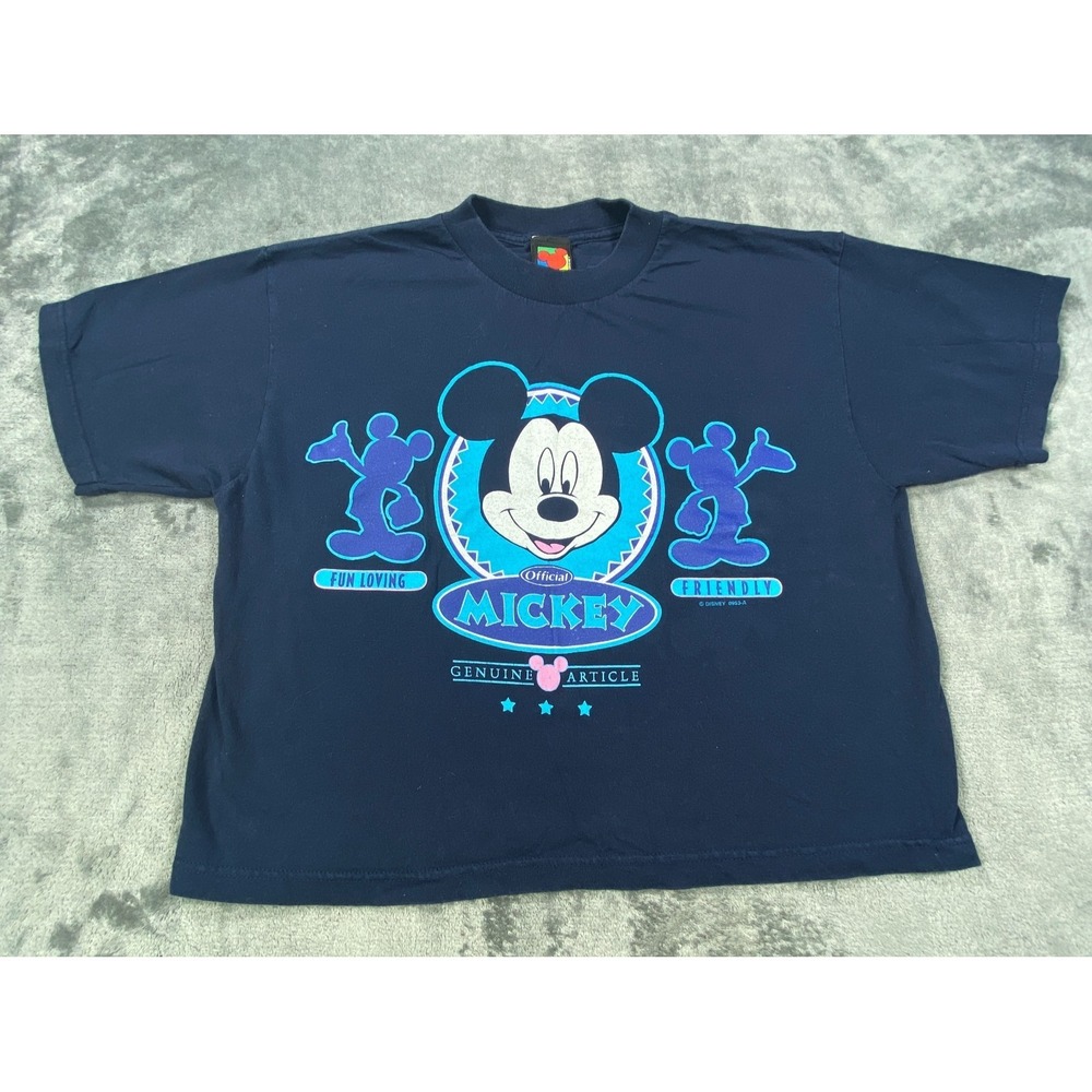 Vintage Disney Shirt Medium Blue Short Sleeve Cropped Mickey Unlimited 90s 0953A
